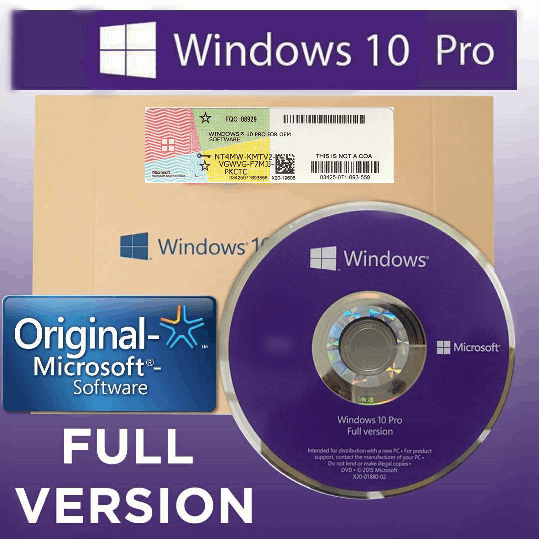 Microsoft Windows 10 Pro 64 Bit OEM - Installer DVD & Product Key