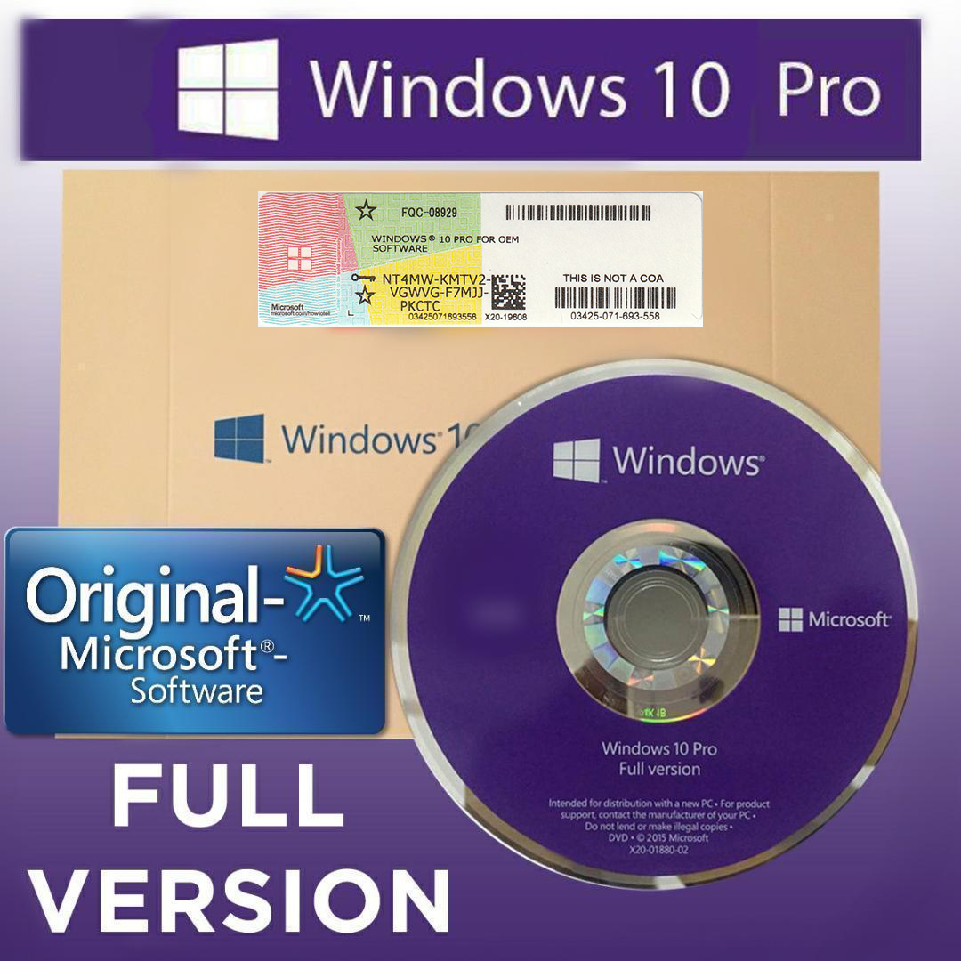 Microsoft Windows 10 Pro 64 Bit OEM - Installer DVD & Product Key